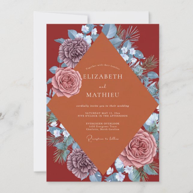 Rust Slate Leaf Wedding Invitation (Front)