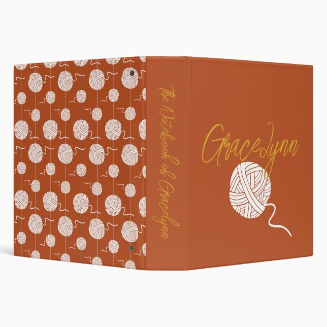 Rust Spicy Mustard Yellow Yarn Ball String Pattern Binder (Background)