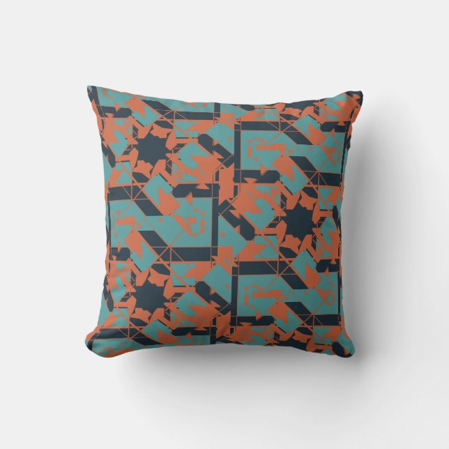 Rust Te Blue Navy Mediterranean Jagged Mosaic Throw Pillow (Front)