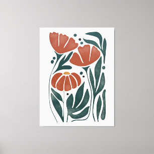 Rust & Teal Mid-Century Botanical Linocut Art Prin Canvas Print