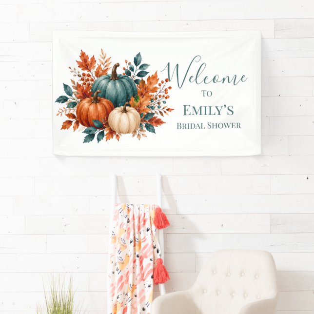 Rust & Teal Pumpkin Bridal Shower Welcome Sign (Insitu)