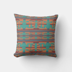 Rust Teal Slate Desert Southwest Look Tribal Art Throw Pillow