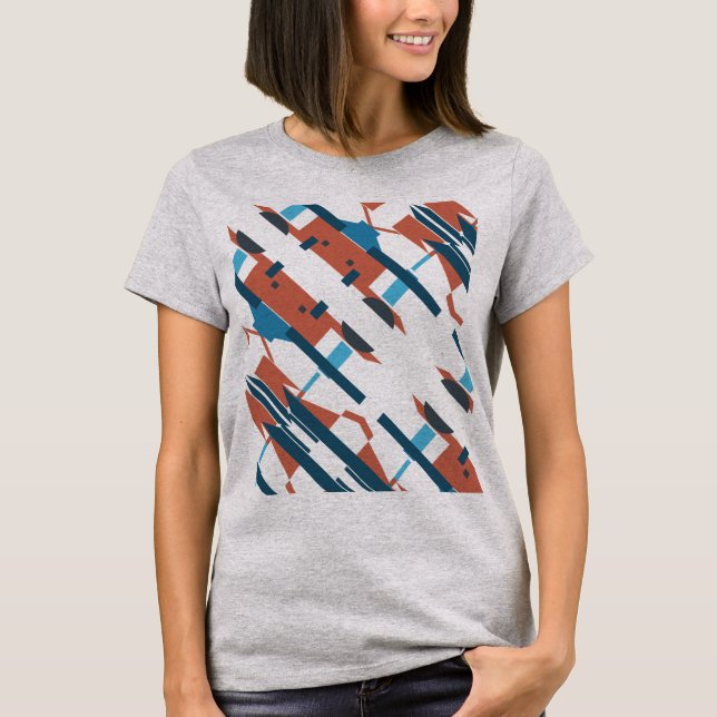 Rust Teal Turquoise Slanted Southwest Look Design T-Shirt (Front)