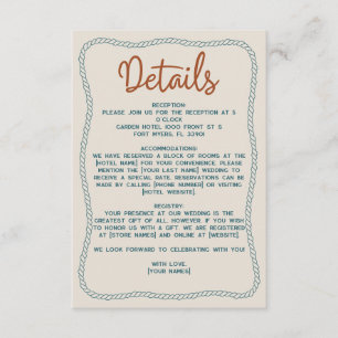 Rust Teal Western Rustic Barn Wedding Details Enclosure Card