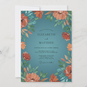 Rust Teal Wildflower Wedding Invitation
