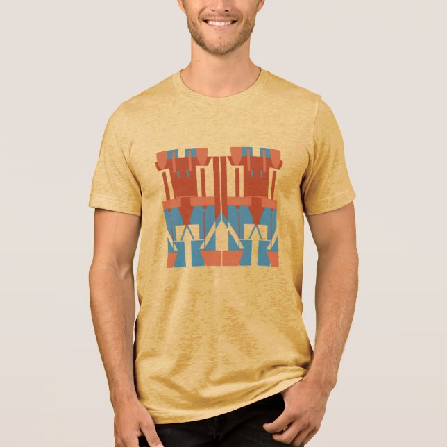 Rust Terracotta Blue Mediterranean-inspired Small Tri-Blend Shirt (Front)