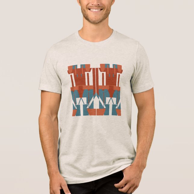 Rust Terracotta Blue Mediterranean-inspired Small Tri-Blend Shirt (Front)