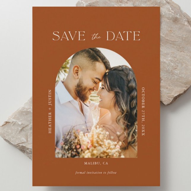 Rust Terracotta Boho Fall Photo Save the Date (Creator Uploaded)