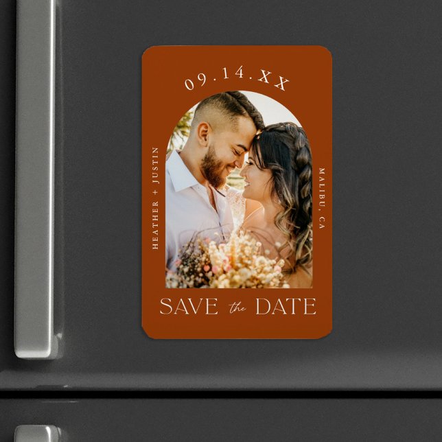 Rust Terracotta Boho Fall Photo Save the Date Magnet (Creator Uploaded)