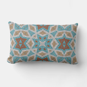 Rust Terracotta Brown Teal Blue Orient Tribal Art Lumbar Pillow