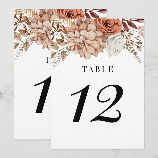 Rust Terracotta Fall Boho Floral Table Number (Front/Back)