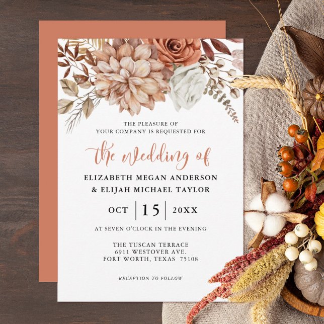 Rust Terracotta Fall Floral Faire-part de mariage (Créateur téléchargé)