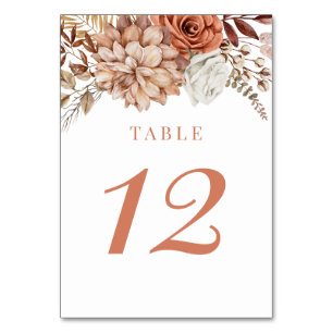 Rust Terracotta Fall Floral Wedding Table Number
