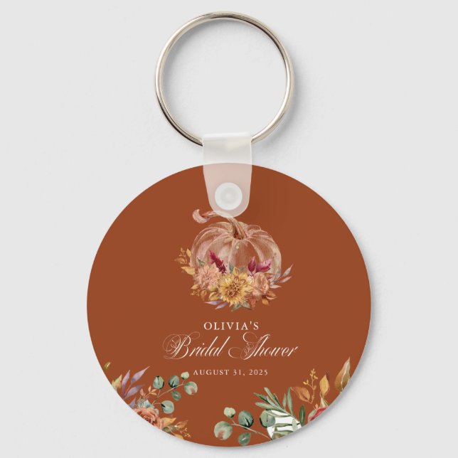 Rust Terracotta Floral Pampas Grass and Pumpkin Keychain (Front)