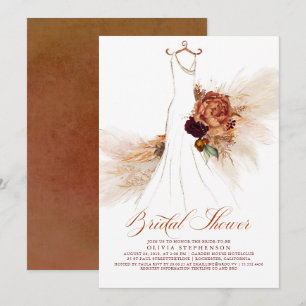 Rust Terracotta Floral Pampas Grass Bridal Shower Invitation