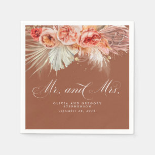 Rust Terracotta Floral Pampas Grass Wedding Napkin
