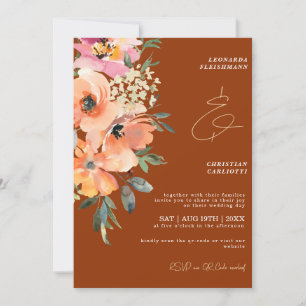Rust Terracotta Floral QR Code Wedding Invitation