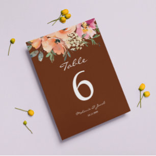 Rust Terracotta Floral Table Number