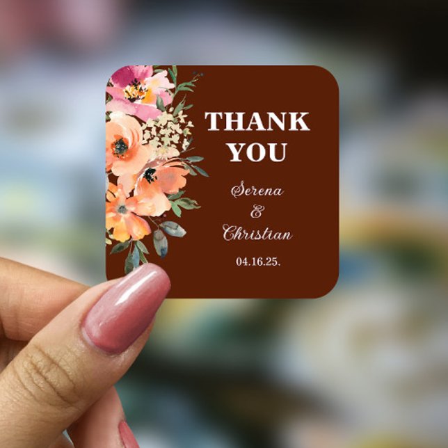 Rust Terracotta Floral  Wedding   Square Sticker (Creator Uploaded)