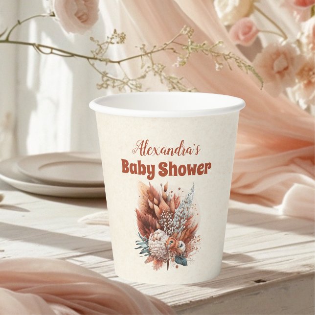 Rust Terracotta Flowers Baby Shower Paper Cups (Creator Uploaded)