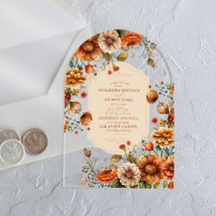 Rust Terracotta Flowers Burnt Orange Fall Wedding Acrylic Invitations
