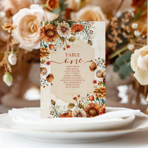 Rust Terracotta Flowers Burnt Orange Fall Wedding Table Number