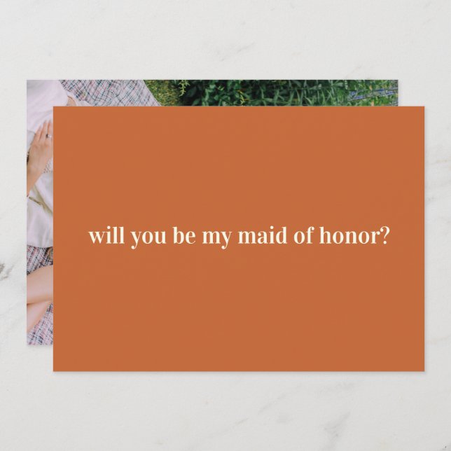 Rust Terracotta Maid of Honour Proposal Photo Card (Front/Back)