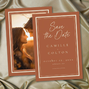Rust Terracotta Minimalist Frame Wedding Photo Save The Date