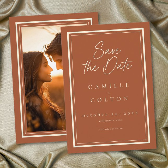 Rust Terracotta Minimalist Frame Wedding Photo Save The Date (Rust Terracotta Minimalist Frame Wedding Photo Save The Date)