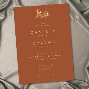 Rust Terracotta Minimalist Leaf Acorn Fall Wedding