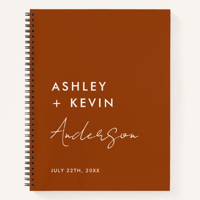 Rust Terracotta Minimalist Photo Wedding Notebook (Front)