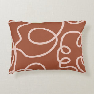 Rust Terracotta Modern Minimal Line Brush Strokes Accent Pillow