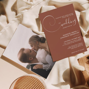 Rust Terracotta Modern Simple Script Wedding Invitation