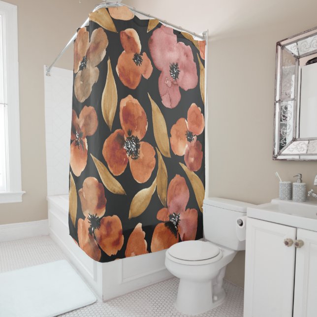 Rust Terracotta Watercolor Floral Black (In Situ)