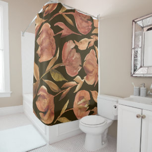 Rust Terracotta Watercolor Floral Tulips Black