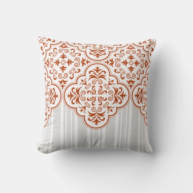 Rust Traditional Damask Pattern Throw Pillow (Front)