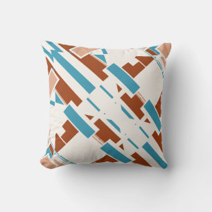 Rust Turquoise Beige White Diagonal Southwest Look Throw Pillow