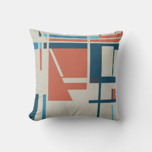 Rust Turquoise Blue on Grey Abstract MCM Look Throw Pillow