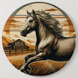 Rust/vintage horse/western 6 inch round button
