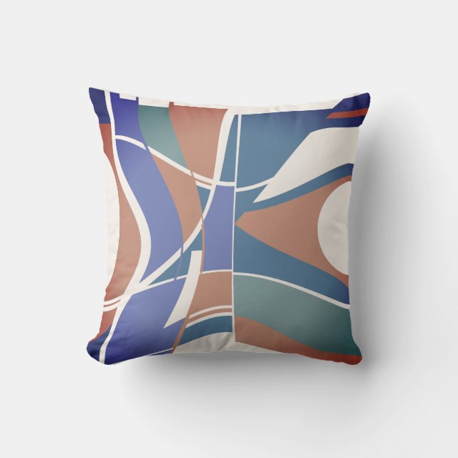 Rust Violet Blue Teal White Swirling Art Abstract Throw Pillow (Front)