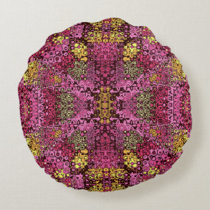 Rust violet boho tapestry round Pillow. Pillow