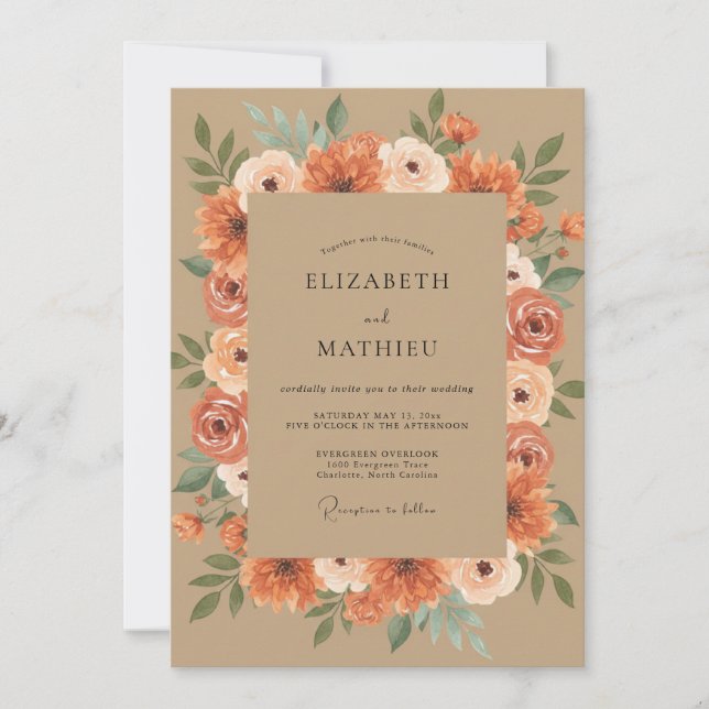 Rust Warm Watercolor Wedding Invitation (Front)