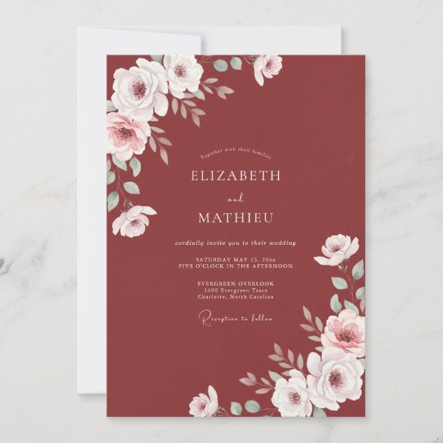 Rust White Ranunculus Eucalyptus Wedding Invitation (Front)