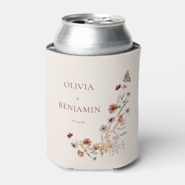 Rust Wildflower Boho Personalized Wedding Favour Can Cooler (Can Front)