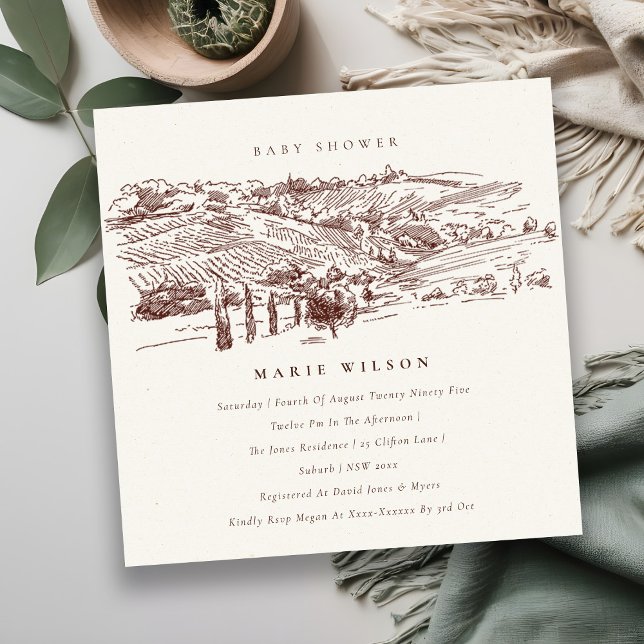 Rust Winery Mountain Sketch Baby Shower Invite (Creator Uploaded)