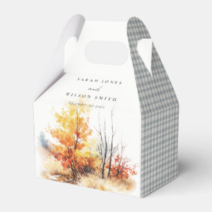 Rust Yellow Autumn Fall Landscape Plaid Wedding Favor Box