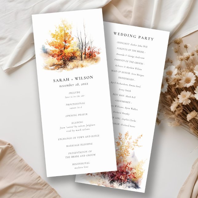 Rust Yellow Fall Paysage Plaid Wedding Programme (Créateur téléchargé)