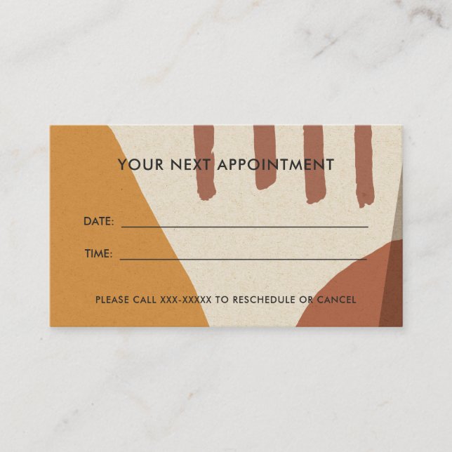 RUST YELLOW MODERN KRAFT ABSTRACT ART APPOINTMENT BUSINESS CARD (Front)