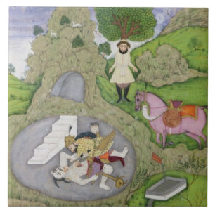 Rustam killing the White Demon, illustration from Tile