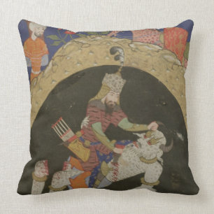 Rustam slays the White Div of Mazandaran, illustra Throw Pillow
